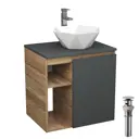 Тумба Bauedge Bau Dream Blackwood 60 правая SD4285. графит. раковина Crystal 40x40. смеситель высокий Hotel Still выпуск клик клак. хром