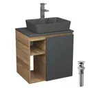 Тумба Bauedge Bau Dream Blackwood 60 правая SD4375 графит раковина Cerama 48x37 темно-серая матовая смеситель Hotel Still выпуск клик клак хром