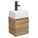 Тумба Bauedge Bau Dream Blackwood 35 SD4397 с ящиком, раковина Cerama Mini 33x28, белая, смеситель Hotel Black, черный