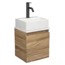Тумба Bauedge Bau Dream Blackwood 35 SD4399 с ящиком, раковина BAU Cerama Mini 33x28, белая, смеситель Hotel Dream Black, нерж. сталь, черный