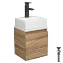 Тумба Bauedge Bau Dream Blackwood 35 SD4405 с ящиком, раковина Cerama Mini 33x28, белая, смеситель Hotel Black, черный, выпуск клик клак черный