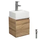 Тумба Bauedge Bau Dream Blackwood 35 SD4403 с ящиком раковина Cerama Mini 33x28 белая смеситель Hotel Still выпуск клик клак хром