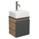 Тумба Bauedge Bau Dream Blackwood SD4412 35 с ящиком, графит, раковина Cerama Mini 33x28, белая, смеситель Hotel Dream, нерж. сталь