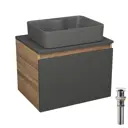 Комплект: тумба Bauedge Bau Dream Blackwood графит 60 BD2868 1 ящик раковина Cerama 48x37 темно-серая выпуск клик клак белый