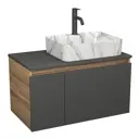 Комплект: тумба подвесная под раковину Bauedge Bau Dream Blackwood графит 80 1 ящик раковина BAU Cerama 48x37 мрамор смеситель Hotel Dream Black
