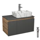 Комплект: тумба подвесная под раковину Bauedge Bau Dream Blackwood графит 80 1 ящик раковина Cerama 48x37 мрамор смеситель Hotel Stil выпуск хром