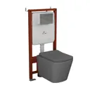 Комплект инсталляции Bauedge Bau Ideal E458103-BS0001-DG-E00105, унитаз безободковый Stil 49x35 темно-серый клавиша Light антивандальная, хром
