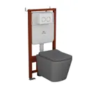 Комплект инсталляции Bauedge Bau Ideal E458103-BS0001-DG-E00116, с унитазом безободковым Stil 49x35 темно-серый клавиша Round, белый/хром