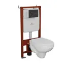 Комплект инсталляции Bauedge Bau Ideal E458103-30745-E00103, с унитазом безободковым Rio Luxe 52x35 клавиша Strike, черная матовая