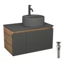 Комплект: тумба Bauedge Bau Dream Blackwood графит 80 раковина BAU Element D41 темно-серая смеситель Hotel Dream черный выпуск клик клак черный