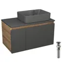 Комплект: тумба Bauedge Bau Dream Blackwood графит 80 раковина Cerama 48x37 темно-серая выпуск клик клак черный