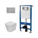 Комплект инсталляция и унитаз POINT Виктория PN41061 PN48358SB цвет кнопки Серый цвет чаши белый