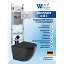 Комплект Weltwasser AM350ST75 6 в 1: Подвесной унитаз черный глянцевый, инсталляция, кнопка хром матовая закругленный квадрат