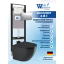 Комплект Weltwasser AM35022 6 в 1: Подвесной унитаз черный матовый, инсталляция, кнопка хром глянцевая закругленный квадрат