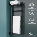 Полотенцесушитель водяной с полкой лестница Onix Classic Plus Black Left 80x30 см боковая подводка 1/2" нержавеющая сталь цвет черный матовый