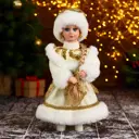 Фигура новогодняя Снегурочка В пышной шубке с золотистыми украшениями, 14x30 см