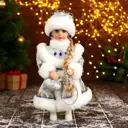 Фигура новогодняя Снегурочка В пышной шубке с синими украшениями, 14x30 см