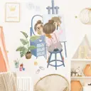 Наклейка интерьерная цветная "Девочка рисует автопортрет" 44x62 см