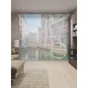 Тюль Joyarty на шторной ленте Речные дворы 310x265 см рисунок природный цвет синий