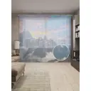 Тюль Joyarty на шторной ленте Горные вершины 310x265 см рисунок природный цвет синий