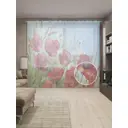 Тюль Joyarty на шторной ленте Композиция с маками и ромашками 310x265 см рисунок растительный цвет красный