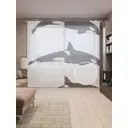 Тюль Joyarty на шторной ленте В окружении касаток 310x265 см рисунок природный цвет черный