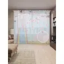 Тюль Joyarty на шторной ленте Играющая гейша 310x265 см цвет розовый