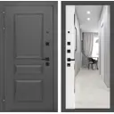 Входная дверь Labirintdoors Орлеан левый 205x88см цвет муар серый 7024 матовый/белый софт с зеркалом панорама