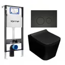 Комплект 3 в 1 инсталляция Lorne Profi LN7002500 630208 с унитазом подвесным Lorne Lambro LN5007507, кнопка черная матовая Ronde
