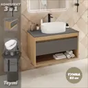 Комплект тумба подвесная Teymi Ritta 85 дуб эврика/графит матовый раковина Iva 46 накладная смеситель Ellie высокий цвет черный матовый F12018