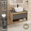 Комплект тумба подвесная Teymi Ritta 85 дуб эврика/графит матовый раковина Solli 43 накладная/врезная смеситель Helmi Pro цвет черный F11974