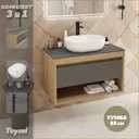 Комплект тумба подвесная Teymi Ritta 85 дуб эврика/графит матовый раковина Solli 48 накладная смеситель Ellie высокий цвет черный матовый F12012