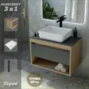 Комплект Teymi 3 в 1: Тумба Ritta 65 дуб эврика/графит матовый + раковина Helmi 50 накладная + смеситель Ellie высокий черный матовый F08965