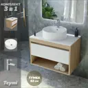 Комплект Teymi 3 в 1: Тумба Ritta 65 дуб эврика/белый матовый + раковина Lina S D40 с полочкой + смеситель Helmi Pro хром F03910