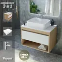 Комплект Teymi 3 в 1: Тумба Ritta 65 дуб эврика/белый матовый + раковина Helmi S 48 накладная с полочкой + смеситель Helmi Pro хром F03938