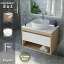 Комплект Teymi 3 в 1: Тумба Ritta 65 дуб эврика/белый матовый + раковина Lina Pro D40 с полочкой + смеситель Helmi Pro хром F03986