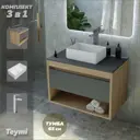 Комплект Teymi 3 в 1: Тумба Ritta 65 дуб эврика/графит матовый + раковина Helmi Mini 38 накладная + смеситель Helmi Pro высокий хром F03998