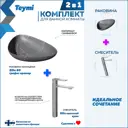 Раковина для ванной накладная Teymi Ellie 60 графит мрамор в комплекте смеситель высокий хром F12892