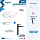 Раковина для ванной накладная Teymi Solli 60 белая матовая в комплекте смеситель высокий черный матовый F12987