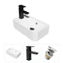 Комплект Teymi раковина F07720 Hanna 45 левая, смеситель Helmi Pro, черный матовый, выпуск Teymi с переливом хром F07720