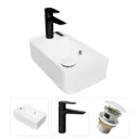 Комплект Teymi раковина F07772 Hanna 45 левая, смеситель Kati, черный матовый, выпуск Teymi с переливом белый F07772