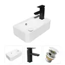 Комплект Teymi раковина F07721 Hanna 45 правая, смеситель Helmi Pro, черный матовый, выпуск Teymi с переливом белый F07721