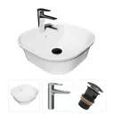 Комплект Teymi раковина F07737 Solli 43 с полочкой, смеситель Kati, хром, выпуск Teymi с переливом черный F07737