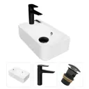 Комплект Teymi раковина F07773 Hanna 45 левая, смеситель Kati, черный матовый, выпуск с переливом F07773