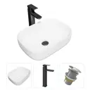 Комплект Teymi раковина F01770 Solli 50 накладная, смеситель Helmi Pro высокий, черный матовый, выпуск Teymi без перелива хром F01770