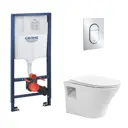 Инсталляции GROHE Solido 5 в 1 QuickFix с клавишей Arena Cosmopolitan с унитазом AVIMANO Promotion, быстросъемное сиденье, микролифт, белый