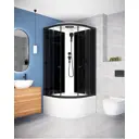 Душевая кабина Domani-Spa Delight Slim 99 high 90x90x218 высокий поддон черные стенки прозрачное стекло графит профиль