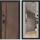 Входная дверь Лабиринт Кармина правый 205x88см цвет орех американский с патиной/грей софт с зеркалом ФЛЗ-1