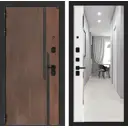 Входная дверь Лабиринт Кармина левый 205x96см цвет орех американский с патиной/белый софт с зеркалом Панорама