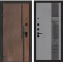 Входная дверь Лабиринт Кармина левый 205x88см цвет орех американский с патиной/серый софт рельеф с зеркалом П32
